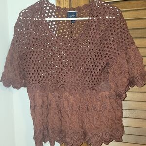 Daytrip Brown Crochet Blouse